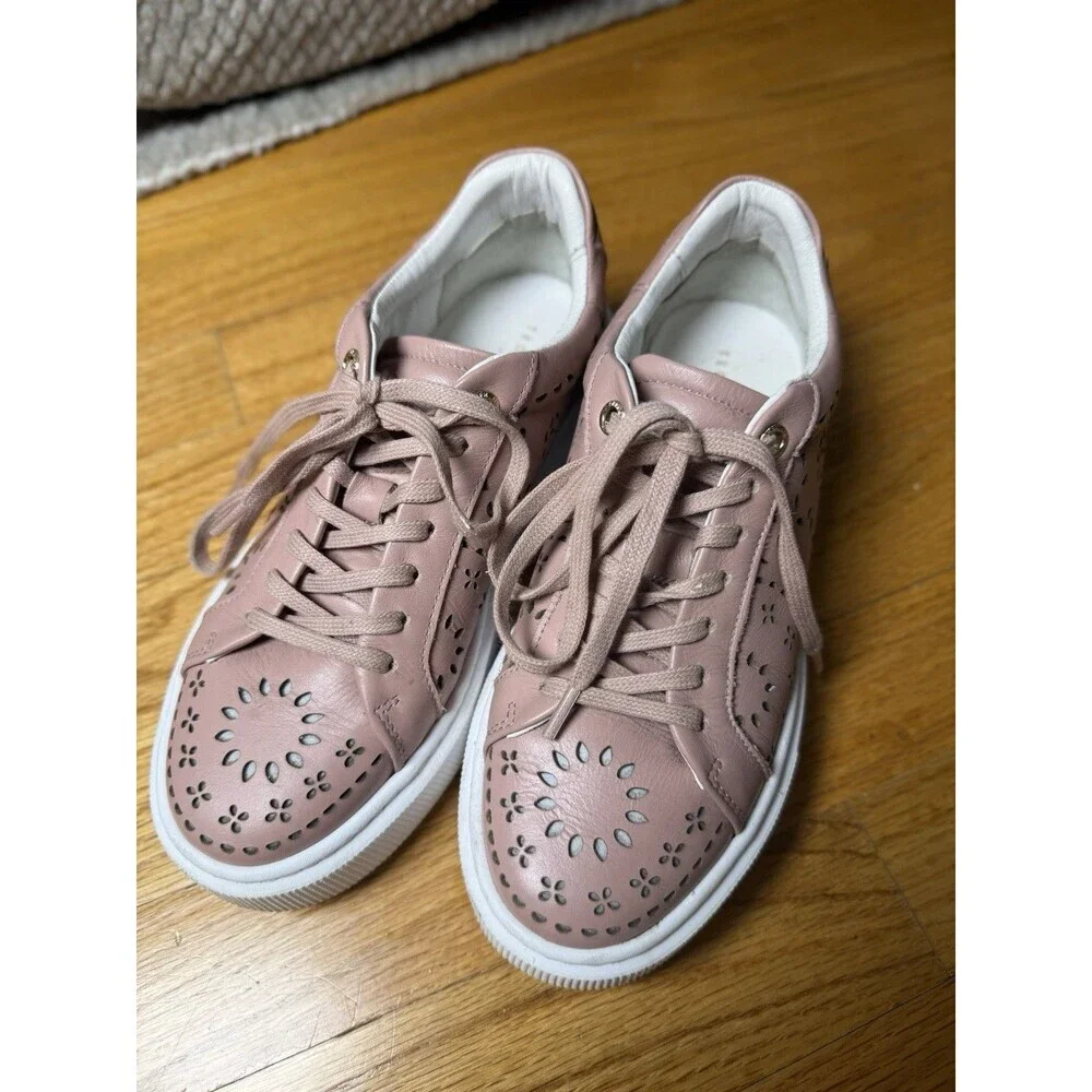 Ted Baker Women's Cwisp Laser Cut Platform Leather Sneakers Dusky Pink Sz 5.5 - Picture 2 of 16
